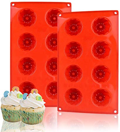 Spiral Silicone Cake Mold, 2 Pack Muffin Cupcake Baking Pan for Cake Jelly Pudding Chocolate Making Desserts Servings, Set of 2, 8 Cups Each