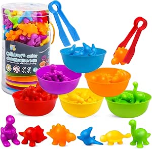 Counting Dinosaur Toys Matching Color Sorting Stacking Games with Bowls Preschool Learning Activities for Educational Sensory Montessori STEM Toy Sets Gift for Toddlers Kids Boys Girls Aged 3