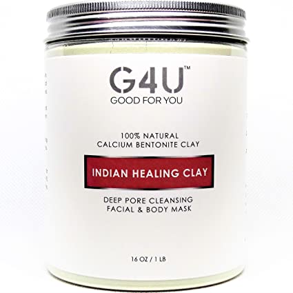 G4U Indian Healing Clay Face and Body Mask Powder, 100% Natural Calcium Bentonite Clay, Anti Aging, Anti Acne, Deep Pore Cleansing Facial for Men and Women, For Home, Spas and Salons, 16 oz/1 lb