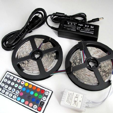 eTopxizu 328Ft 10M DC 12V Flexible 5050 RGB LED Strip Light With 44key LED Controller and 12V5A Power Adapter Non-waterproof for Indoor Decoration Novelty