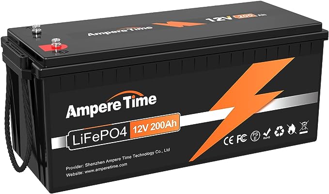 Ampere Time 12V 200Ah リン酸鉄リチウムイオンバッテリー LiFePO4バッテリー ディープサイクルバッテリー 内蔵100ABMS 4000-15000サイクル RV ソーラー発電 オフグリッド家庭 野外キャンプなどに色々活用 PSE認証取得済