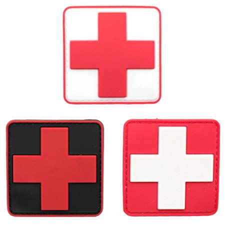 Bundle 3 Pieces - Medic Red Cross Tactical PVC Rubber Patches with Backing Appliques 2.35"