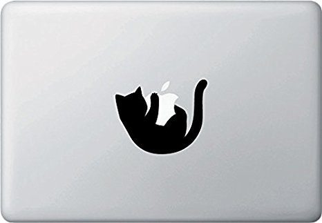 Cat Hanging - Laptop Decal - Copyright 2014 - Yadda-Yadda Design Co. (3.5"w x 3"h) (BLACK)