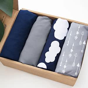 4 Pack Pack and Play Fitted Sheets, 24" x 42" Compatible with Guava Lotus Travel Crib and Other Travel Light Playard Mattress, Ultra Soft and Skin-Friendly, Navy Cloud