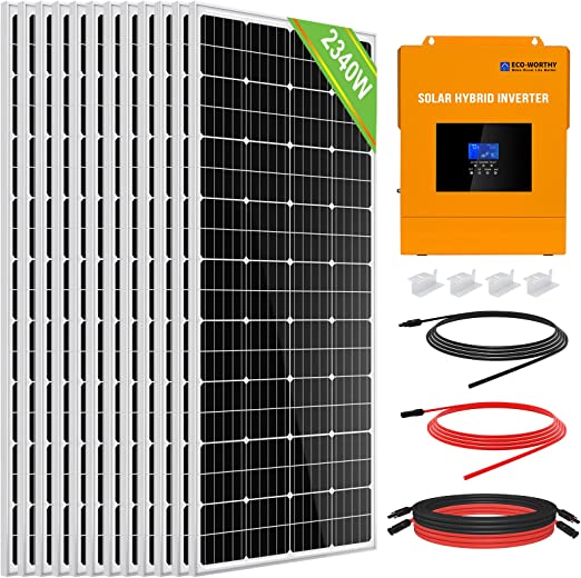 ECO-WORTHY 9.4KWH 2400W 48V Solar Power System Kit Off Grid Solar Panel Kit with 5000W 48V All-in-one Solar Charge Inverter and 12pcs 195W Solar Panel and Z Mounting Brackets.Plug and Play