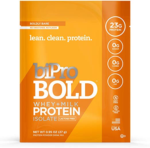 Bipro Bold Whey Protein Powder Protein Isolate   Milk Protein Isolate, Boldly Bare Unflavored, to-go Box (12 Single-Serve Packets)
