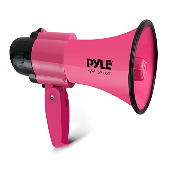 Portable Megaphone Speaker Siren Bullhorn - Compact and Battery Operated with 30 Watt Power, Microphone, 2 Modes, PA Sound and Foldable Handle for Cheerleading and Police Use - Pyle PMP34PK (Pink)