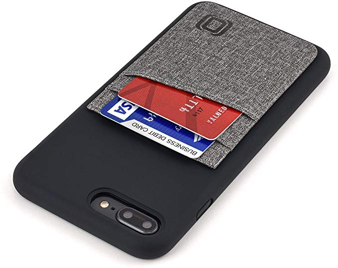 Dockem M2L Liquid Silicone Luxe Card Case for iPhone 8 Plus & 7 Plus: Protective Wallet Case with Built-in Metal Plate for Magnetic Mounting & 2 Card Holder Slots (M-Series, Black w/Grey)