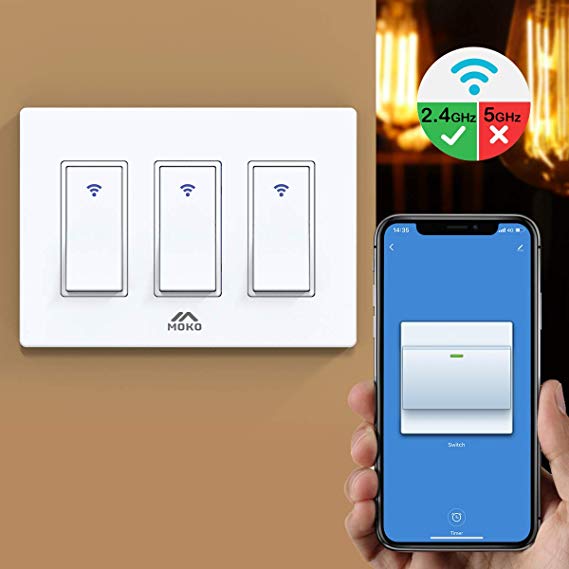 MoKo Smart Life Switch, Smart WiFi Light Switch with Remote Control and Timer, Compatible with Alexa, Google Home and IFTTT, Neutral Wire Required, Reliable WiFi Connection, Easy Installation - White