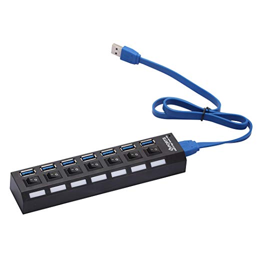 Haoponer 7-Port USB 3.0 Hub High Speed ON/OFF Sharing Switch for Mac PC Laptop USB Flash Drives