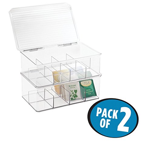 mDesign Kitchen Cabinet Tea Bag Organizer Box - Pack of 2, Clear