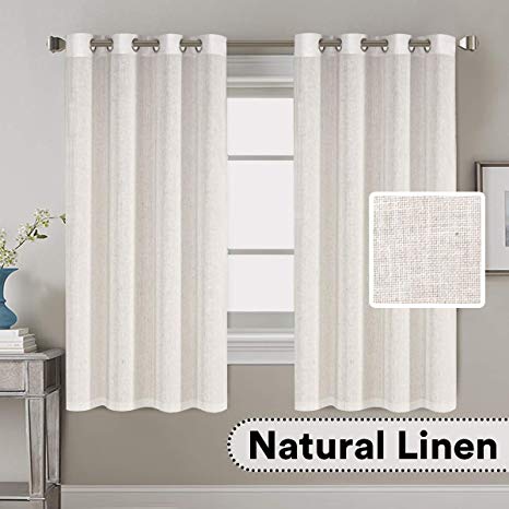 Decorative Linen Kitchen Curtains - linen Curtains 63 inches Long Bedroom Window Treatments for Living Room / Rich Linen Curtain Panels and Drapes, Classic Nickel Grommet, Natural, 2 Panels