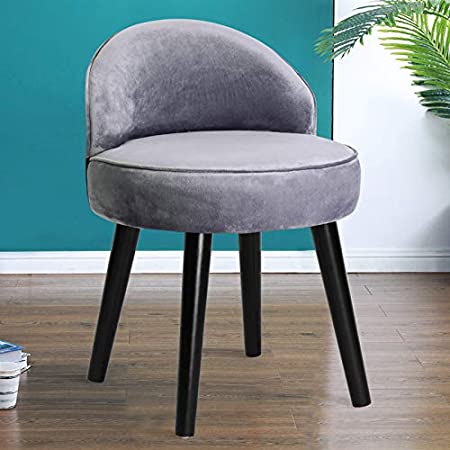 Qivange Velvet Vanity Dressing Table Stool Low Back Makeup Vanity Stool Chair Bedroom Chair Stool Wood Legs (Grey, 48 * 48 * 68CM)