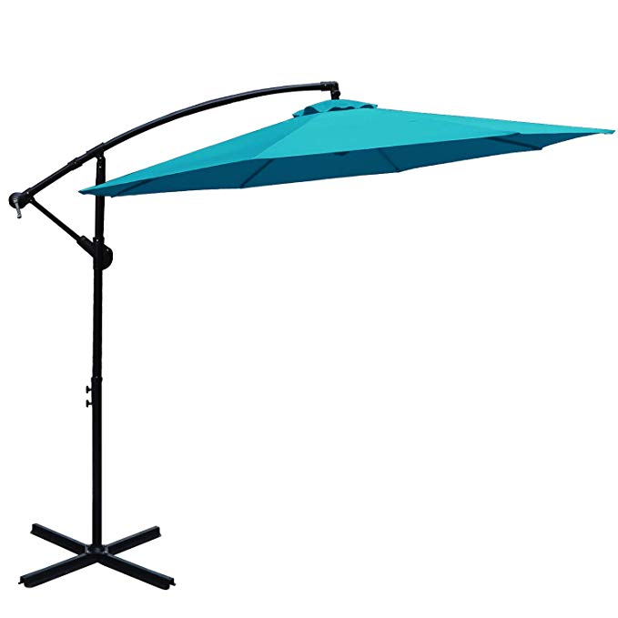 ABCCANOPY Patio Umbrellas Cantilever Umbrella Offset Hanging Umbrellas 10 FT Outdoor Market Umbrella with Crank & Cross Base for Garden, Deck, Backyard, Pool and Beach, 12  Colors, (2# Turquoise-a)