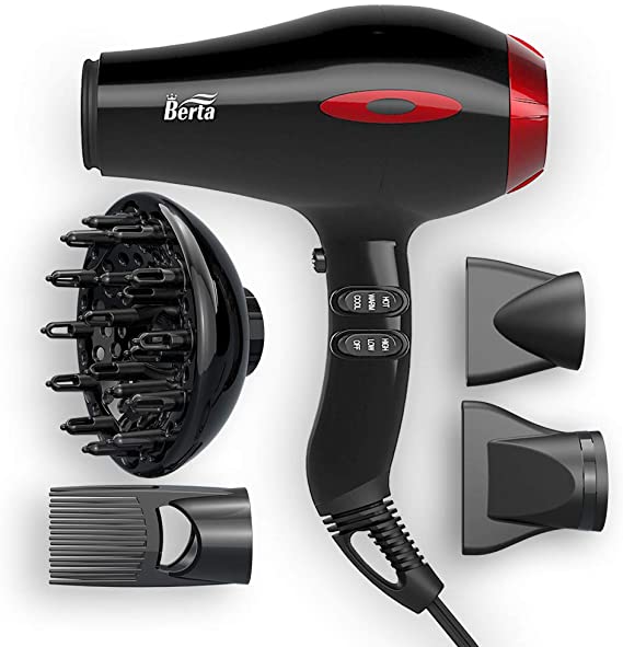 1875W Hair Dryer Pro Salon Grade Negative Ionic Powerful Blow Dryer Fast Drying AC Motor, Plus Multiple 4 Attachments
