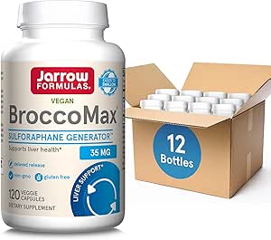 Jarrow Formulas BroccoMax Sulforaphane Generator 35mg with Sulforaphane Glucosinolate & Myrosinase,Dietary Supplement for Liver Health Support,120 Delayed Release Veggie Capsule,60 Day Supply,12 Packs