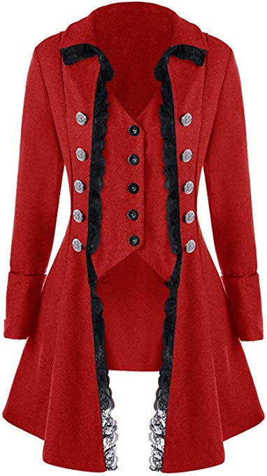 ZLY Medieval Gothic Steampunk Corset Tailcoat Halloween Costumes for Women, Victorian Renaissance Pirate Vampire Jackets Coat