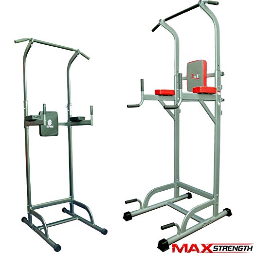 MAXSTRENGTH Power Tower Pull Up Chin Up Exercise Dip Station 7.5 ft Mens Workout Heavy Duty Adjustable Multi Functional Free Stand Knee Leg Raise Ab Builder Home Gym Equipment