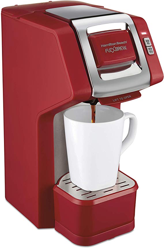 Hamilton Beach Single Serve Coffee Maker Compatible with K-Cup Pods or Grounds, Flexbrew with Adjustable Brew Strength, Red (49945)