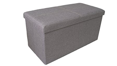 Ointime Storage Strong and Sturdy Ottoman Faux Linen Foldable Waterproof Silver Grey Footstool 30x15x15'' Easy and Quick Assembly Toy and Shoe Chest Versatile Space-Saving