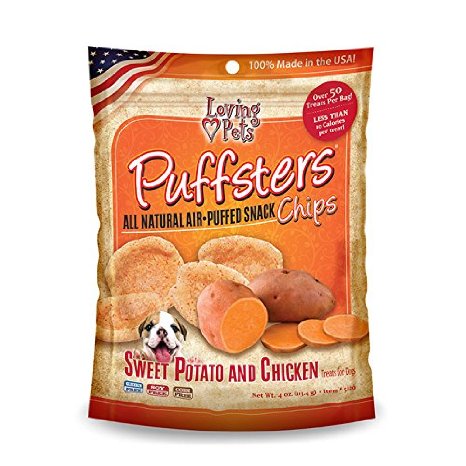 Loving Pets Puffsters Sweet Potato and Chicken Chips for Dogs, 4 oz