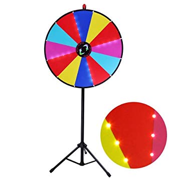 Unique 30" LED Spinning Prize Wheel with Tripod Four Lines Light up Each Time, Spin Anitclockwise