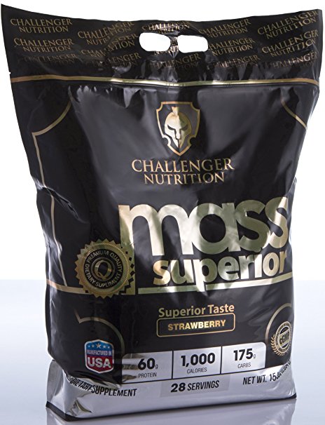 CHALLENGER NUTRITION - MASS SUPERIOR (BEST Mass Gainer). STRAWBERRY - 15 Pound /LBS. Best Tasting WITH 1,000 calories per serving