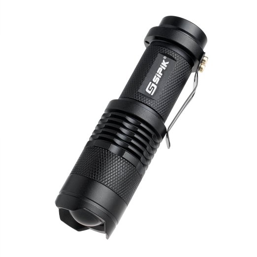 SIPIK SK-12S CREE LED Flashlights 300 Lumen 3 modes Adjustable Focus Mini Black Flashlight