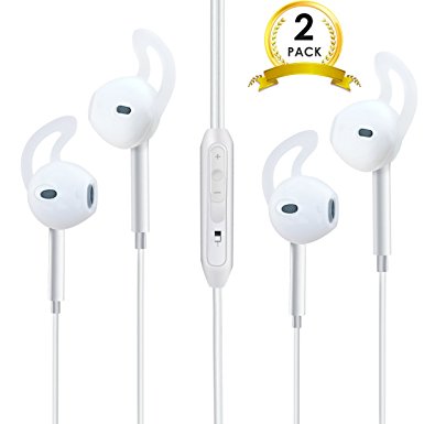 TAIR 2 Pack IPhone Headphones with Mic and Remote Control for IOS, Android smartphone (WHITE)