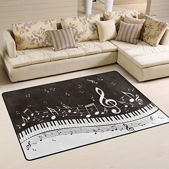 Naanle Music Area Rug 2'x3', Abstract Piano Keys Musical Notes Polyester Area Rug Mat for Living Dining Dorm Room Bedroom Home Decorative