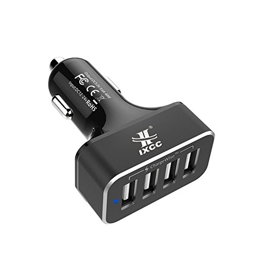 iXCC UL Certified 48W/9.6A 4 Port Fast Car Charger Adapter for iPhone 7s 6s Plus, USB Car Charging Ports for Galaxy S8  S7 S6 Edge, iPad Pro Air mini, Note 5, LG, Nexus and More - Black-Upgrade