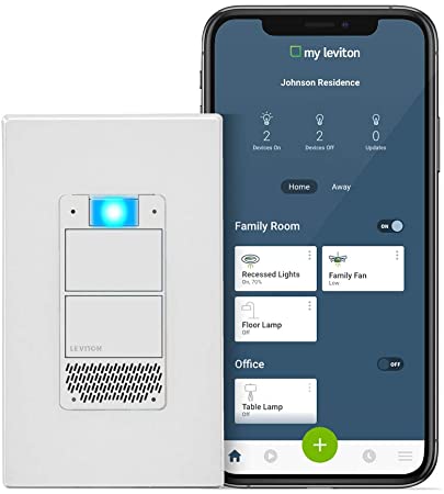 Leviton DWVAA-1BW Decora Smart Wi-Fi Voice Dimmer with Amazon Alexa Built-in, No Hub Required, 1-Pack, White