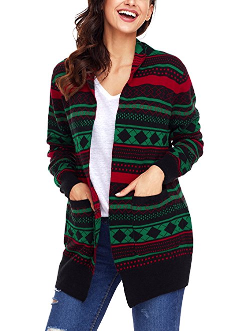 Dokotoo Womens Oversized Geometric Knit Christmas Cardigan Sweater