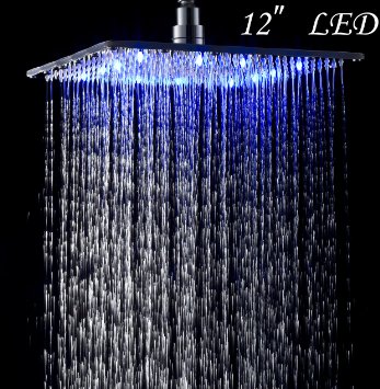 LED Colors 12 Inches Top Shower Head Chrome Brass Rainfall Over-head Sprayer