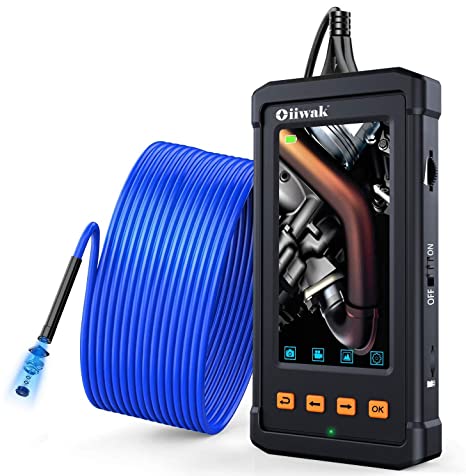 33FT Industrial Endoscope, Oiiwak Borescope Inspection Camera 5.5mm 1080P for Pipe Drain Sewer Plumbing with 4.3 Inch IPS Screen IP67 Waterproof 6 LED Lights