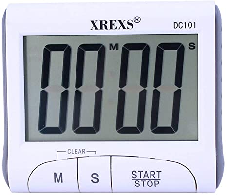 XREXS Digital Kitchen Timer Magnetic Countdown Up Cooking Timer Clock with Magnet Back and Clip, Loud Alarm, Large Display Minutes and Seconds Directly Input-White (2 Battery Included) (DC-101)