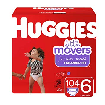 HUGGIES Little Movers Diapers, Size 6 (35  lb.), 104 Ct, Economy Plus Pack (Packaging May Vary)