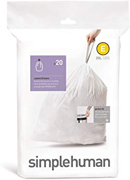 simplehuman code E Custom Fit Drawstring Trash Bags, 20 L / 5.3 Gallon, 1 Refill Pack (20 Count)