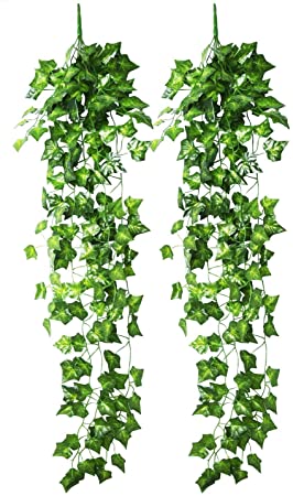 Blulu Artificial Ivy Hanging Vine Plant Leaves Garland for Christmas Wedding Party Garden Wall Decoration, 2 Pack