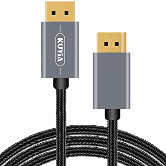 KUYIA DisplayPort Cable to DisplayPort Cable, 7 Feet Nylong Braided DP Cable 4K HD High Speed Display Cable for Gaming PC, Gaming Monitor, Laptop, TV - Gold-Plated Connector, Aluminum Alloy Shell