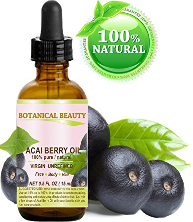 ACAI BERRY OIL. 100% Pure/ Natural Cold Pressed Carrier Oil. 0.5 fl.oz-15 ml. For Skin, Hair, Lip and Nail Care.