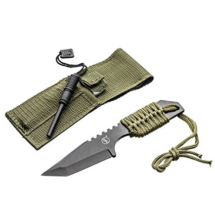 SE KHK6320-FFP Outdoor Tanto Knife with Fire Starter, Black, Fix Blade Pocket Knife