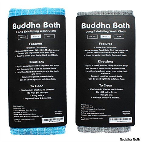 2 Pack - Buddha Bath Body Premium Exfoliating Asian Shower Wash Cloth Towel -EXFOLIATING