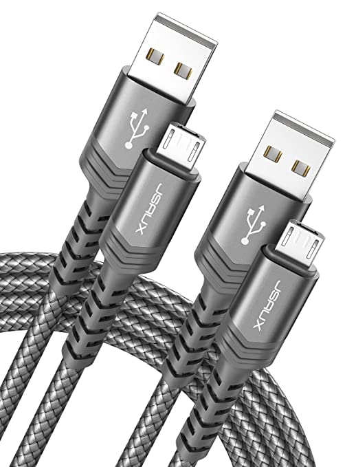 Micro USB Cable Android Charger, JSAUX (2-Pack 2M) Micro USB Android Charger Cable Nylon Braided Cord Compatible with Samsung Galaxy S7 S6 J7 Note 5, Kindle, PS4 and More (Grey)