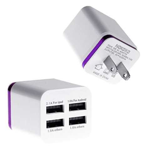 4 Port USB Wall Charger For Home Use Fits iPhone Samsung Galaxy HTC Universal (Purple)