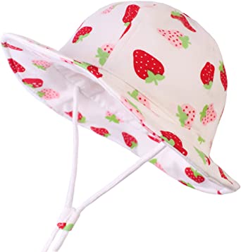 LANGZHEN UPF 50 Sun Hat for Baby Girls Adjustable Toddler Kids Sun Protection Hat Wide Brim Summer Play Hat with Chin Strap