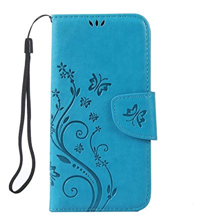 iPhone 6/6s(4.7") Case ARSUE Natural Luxury Blue Butterfly Flower Stand Wallet Purse Credit Card ID Holders Magnetic Flip Folio TPU Soft Bumper PU Leather Ultra Slim Fit Cover for iPhone 6/6s