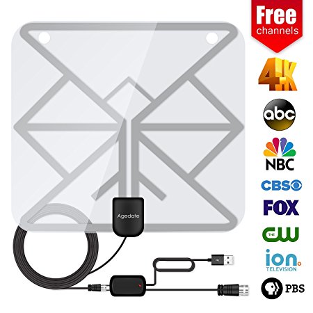 Agedate 60 Miles Long Range TV Antenna, Upgraded Transparent Digital HDTV Antenna with Amplifier Signal Booster for Indoor, High Reception Antenna for 1080P Channels Free