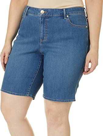 Gloria Vanderbilt Women's Plus Size Mid Rise Belted Jean Bermuda Short