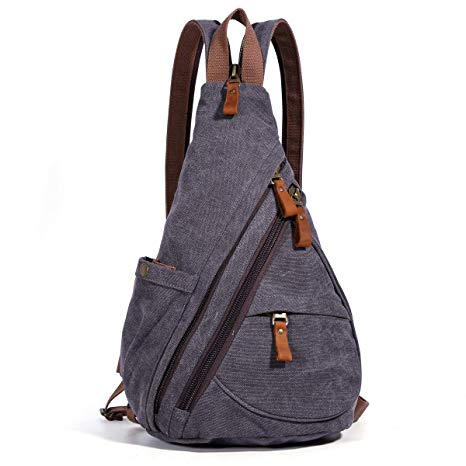 Canvas Sling Bag - Small Crossbody Backpack Shoulder Casual Daypack Chest Bags Rucksack for Men Women Outdoor Cycling Hiking Travel (6881-D.Grey)